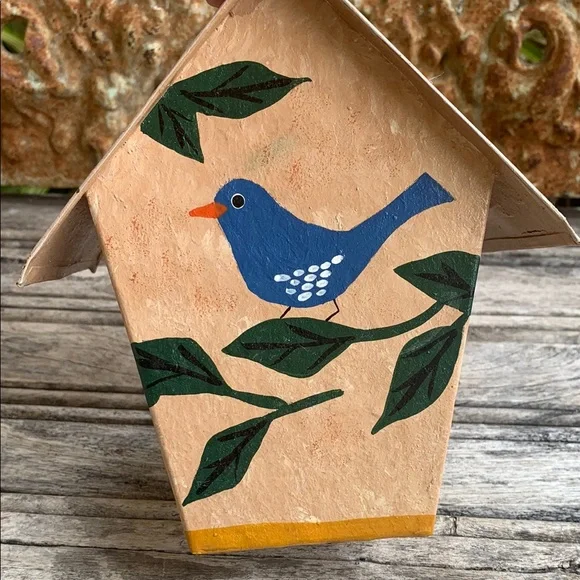 Rustic Tan Birdhouse with Green Foliage Accents - Picture 9 of 9